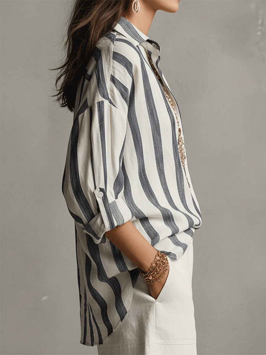 Cozy Striped Linen-cotton Shirt Top