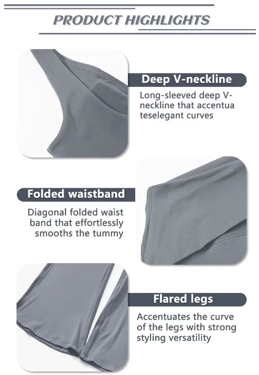 Women's 2-Piece Deep V Neck U-Back Tank & High-Waist Flared Leggings Set