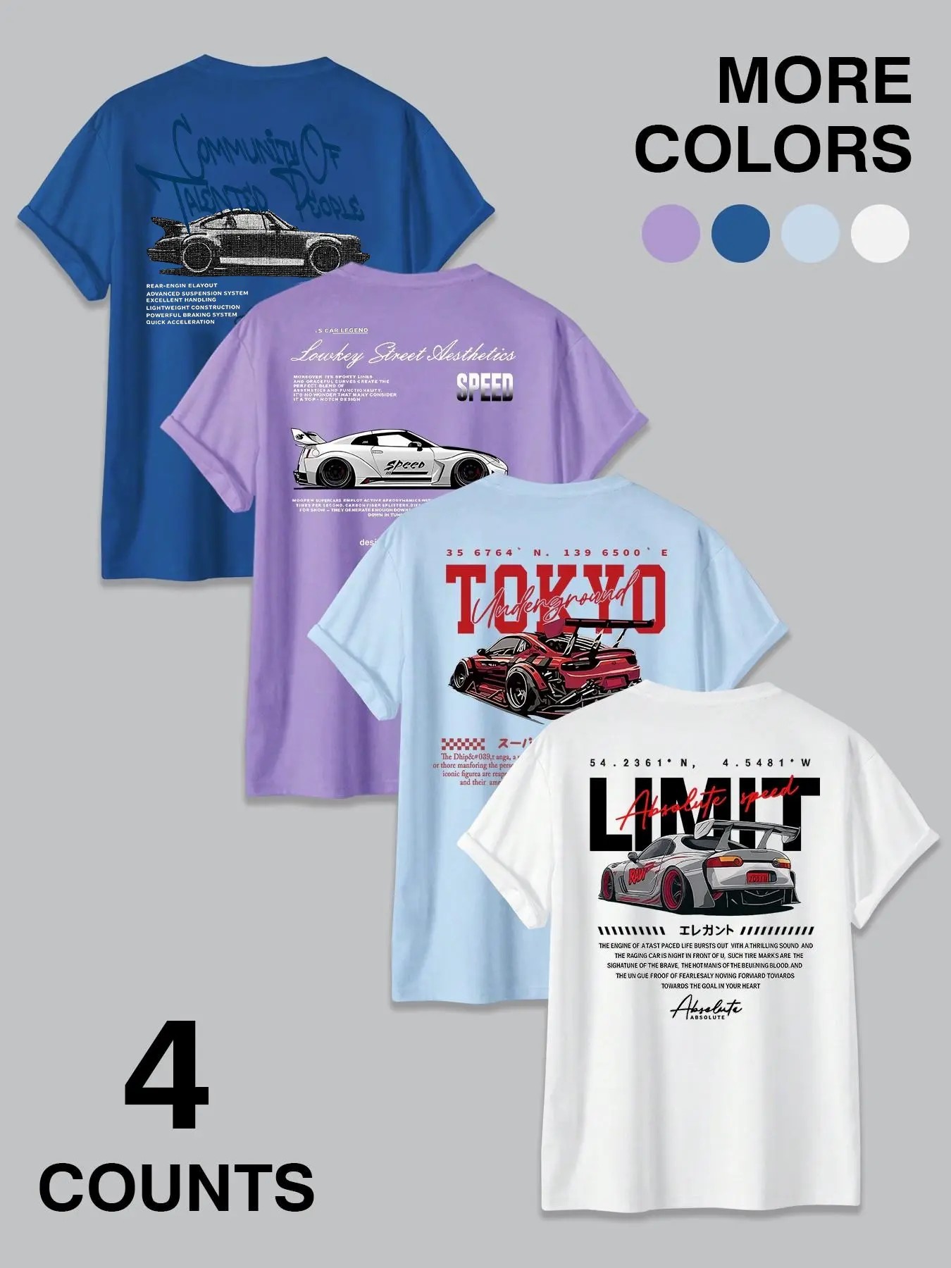 Car & Tokyo Street Aesthetic Graphic T-Shirts | Racing Streetwear Casual Tees Set