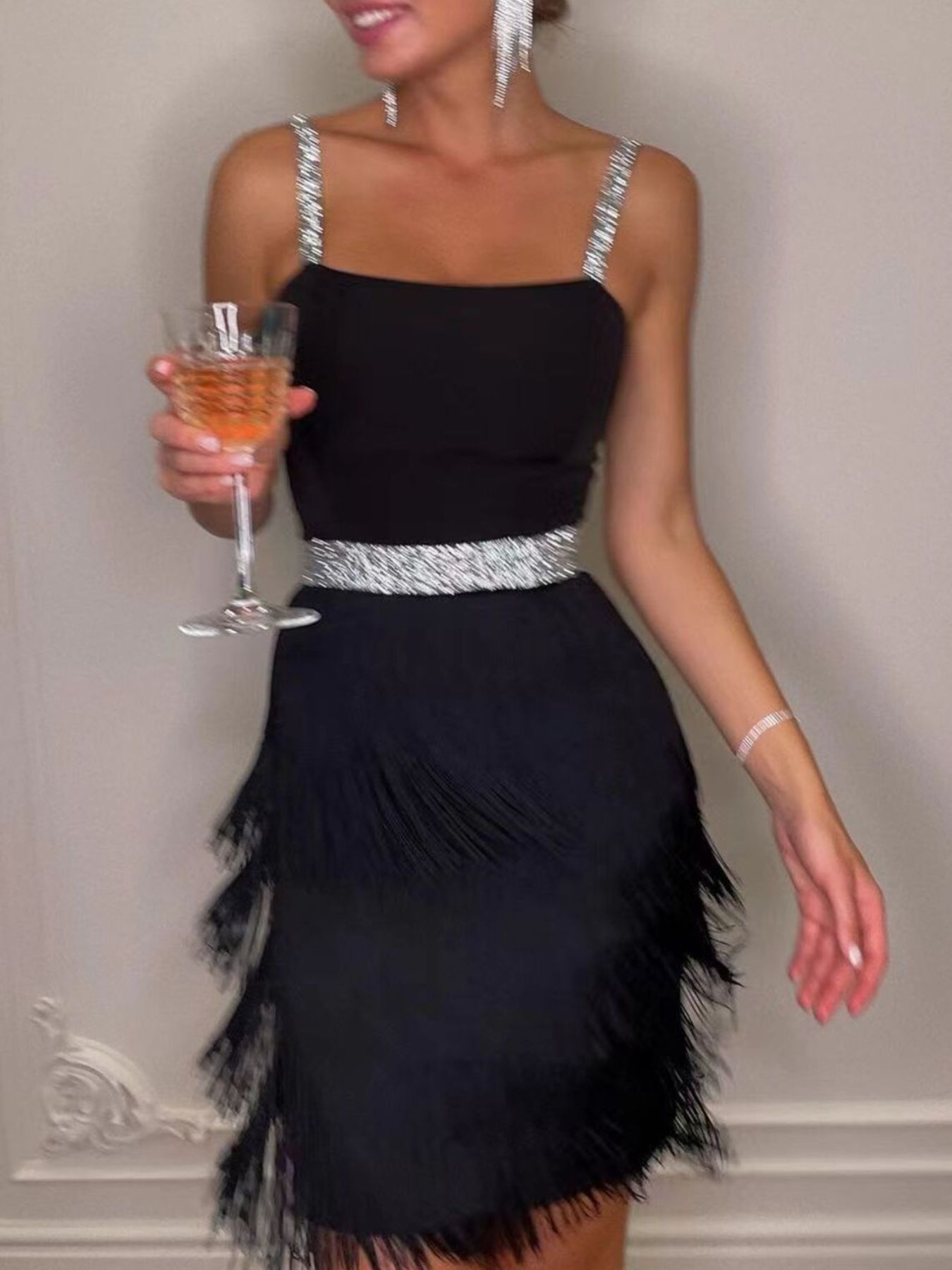 Fringe Trim Cami Mini Dress