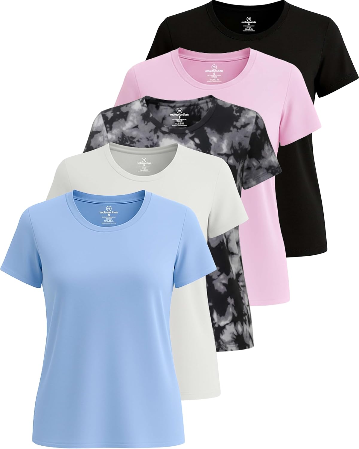 🔥Real Essentials 5 Pack🔥 Women's Short Sleeve T-Shirts Workout Tops Fitness Pilates Gym Activewear Athletic (Plus Available)