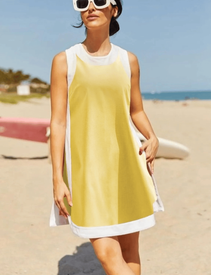 Women's 2-Piece Sets Color Block Crewneck Sleeveless Top + Skirt & Shorts w/ Pockets 🔥