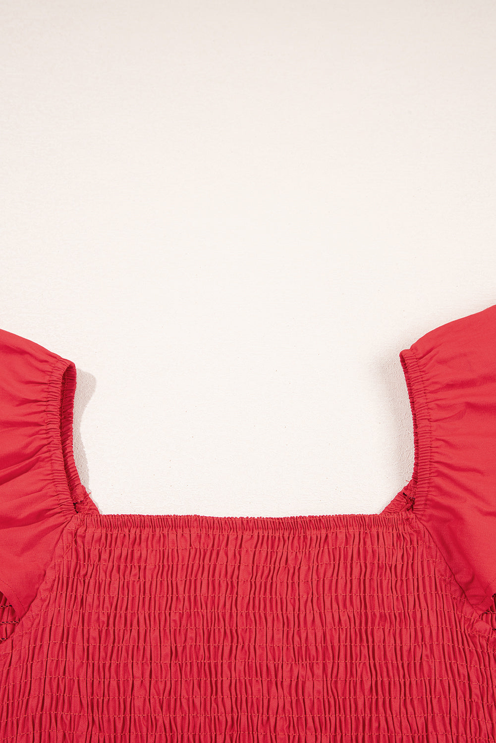 Fiery Red V Neck Flutter Sleeve Smocked Bodice High Waist Ruffle Maxi Dress