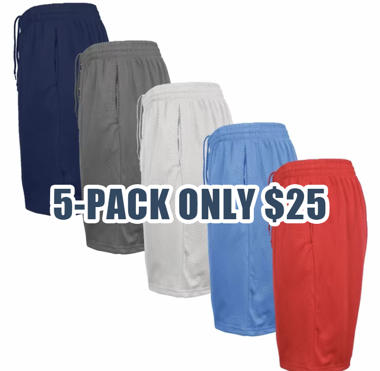 Men's 5-Pack Moisture-WickingMesh Shorts Menswear