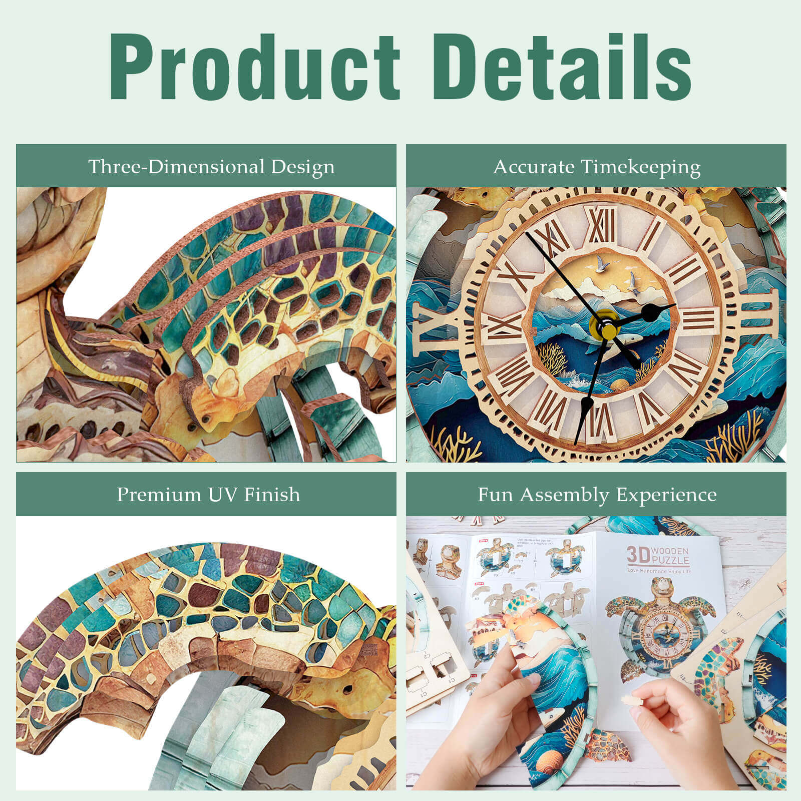 Sea turtlesâ€“ DIY Wooden Clock, 3D Puzzle Craft Kit