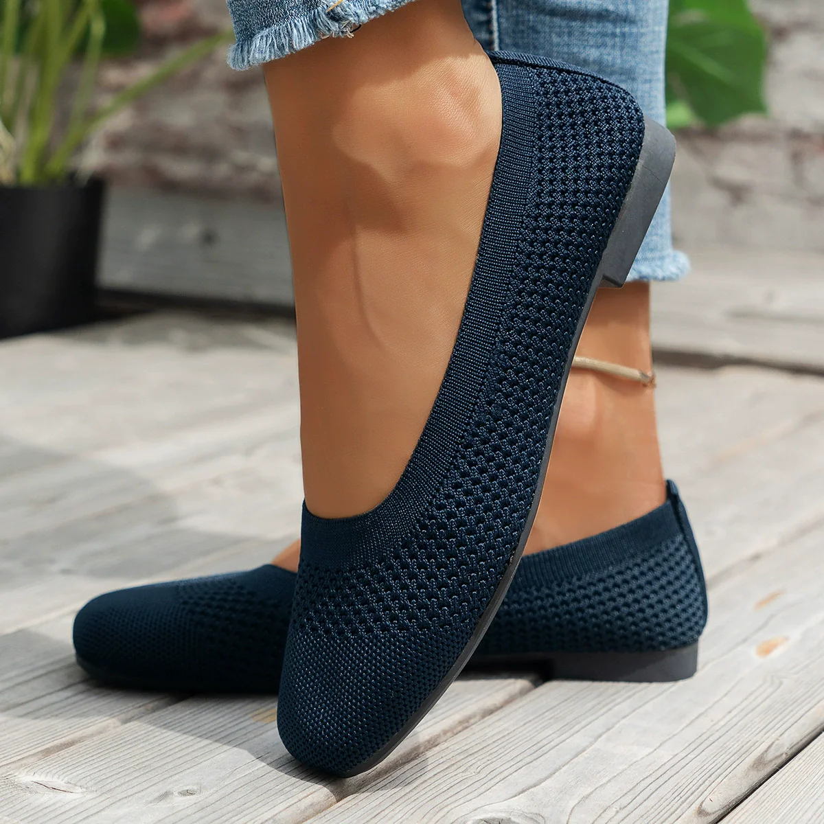 Square Toe Solid Color Mesh Slip-Ons (multiple color options)