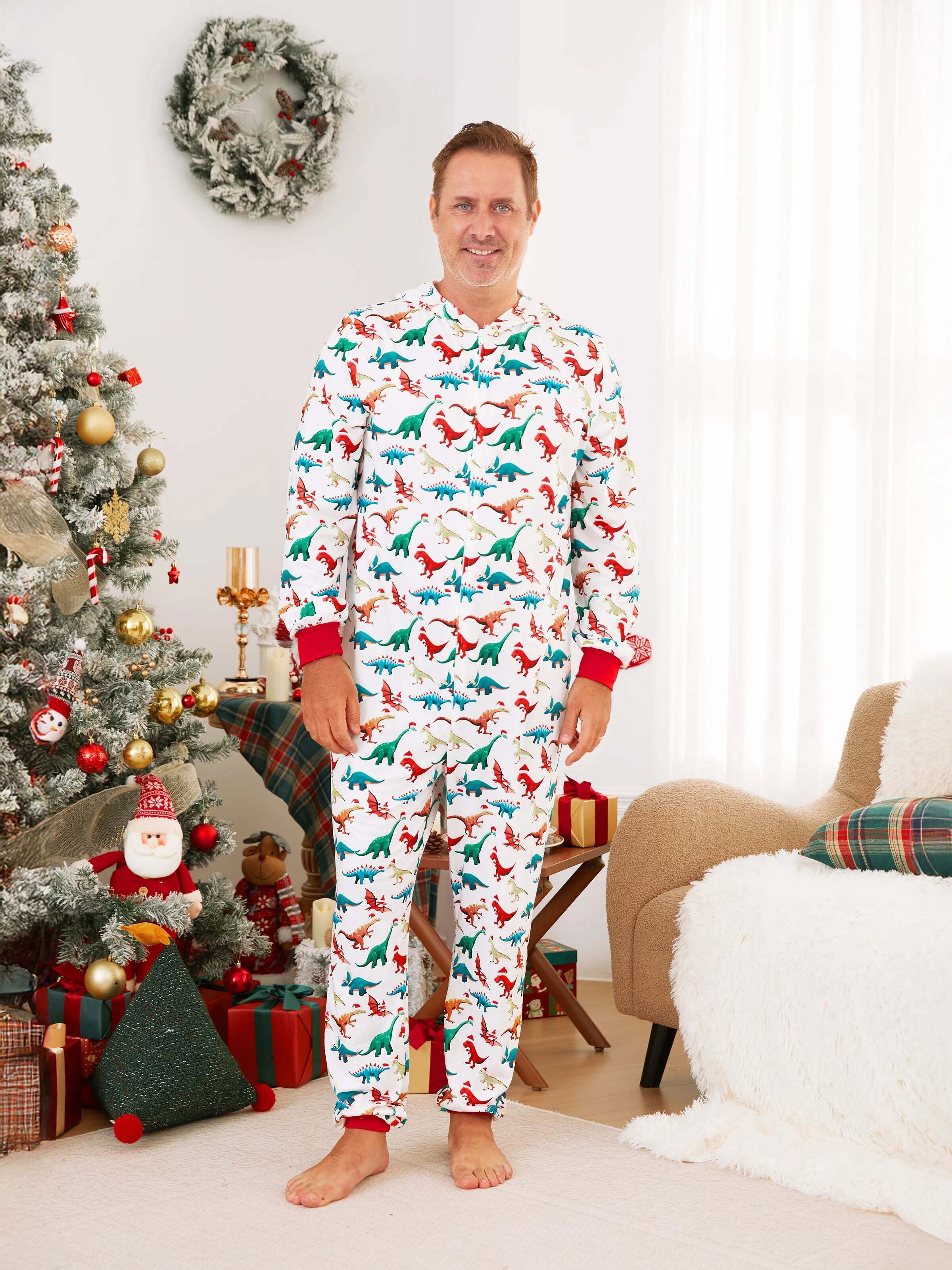 Christmas Family Matching Pajamas with 3D Design Onesie PJS with Christmas Socks Multi-color