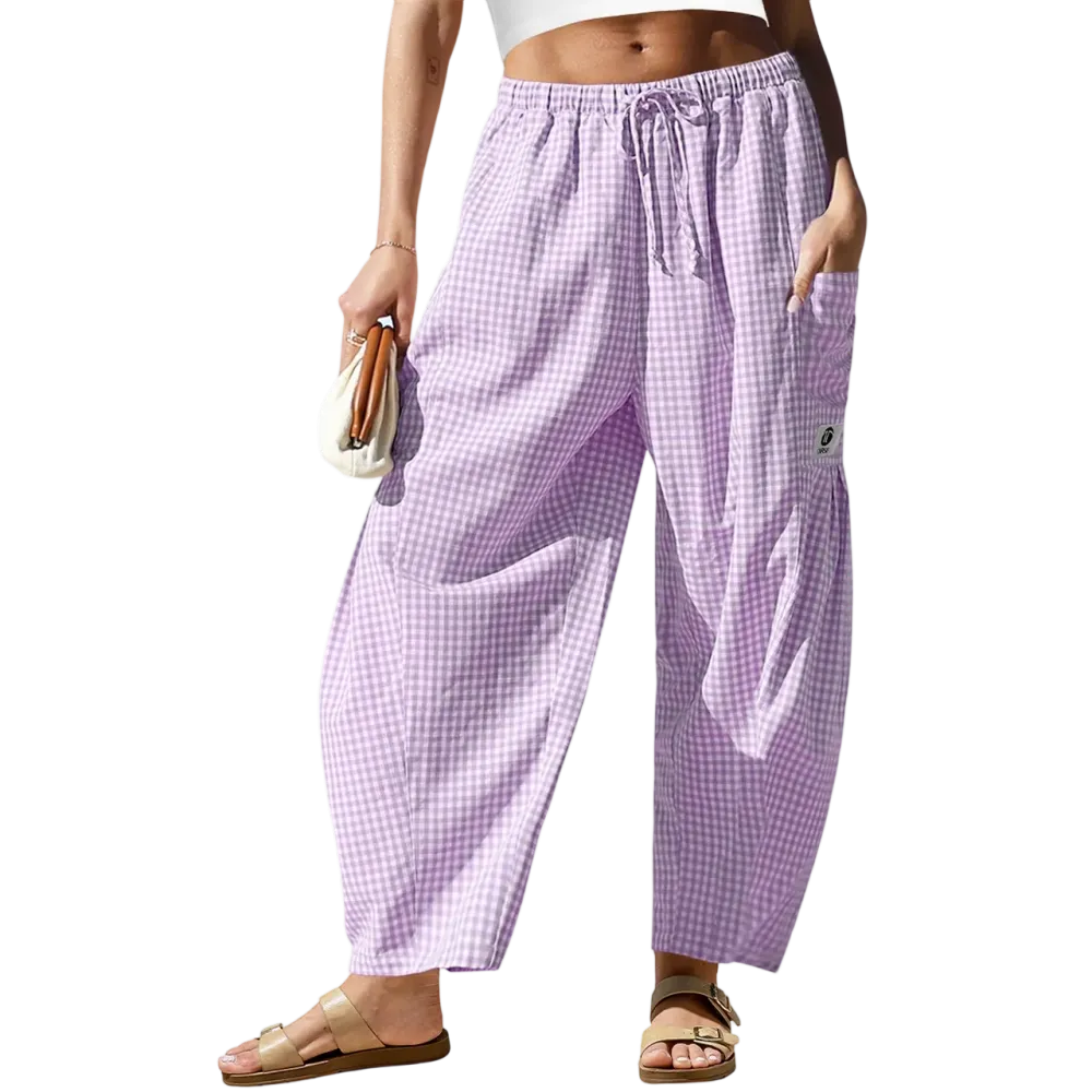 Womens Wide Leg Gingham Striped Plaid Pants