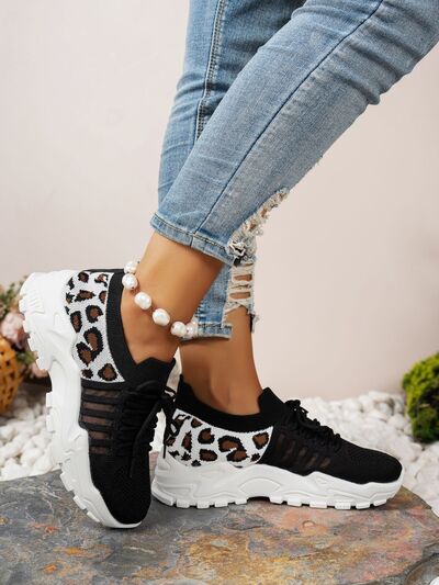 Cutout Leopard Lace Up Mesh Athletic (multiple color options)