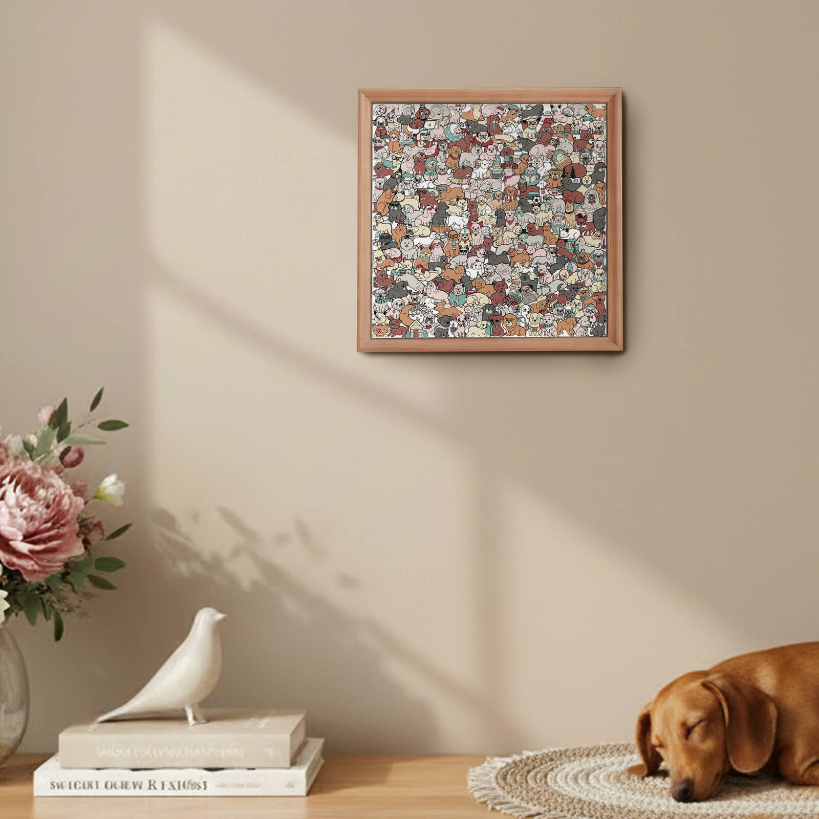195 Pcs Morandi-Colored Cute Dog Shaped Square Wooden Jigsaw Puzzle