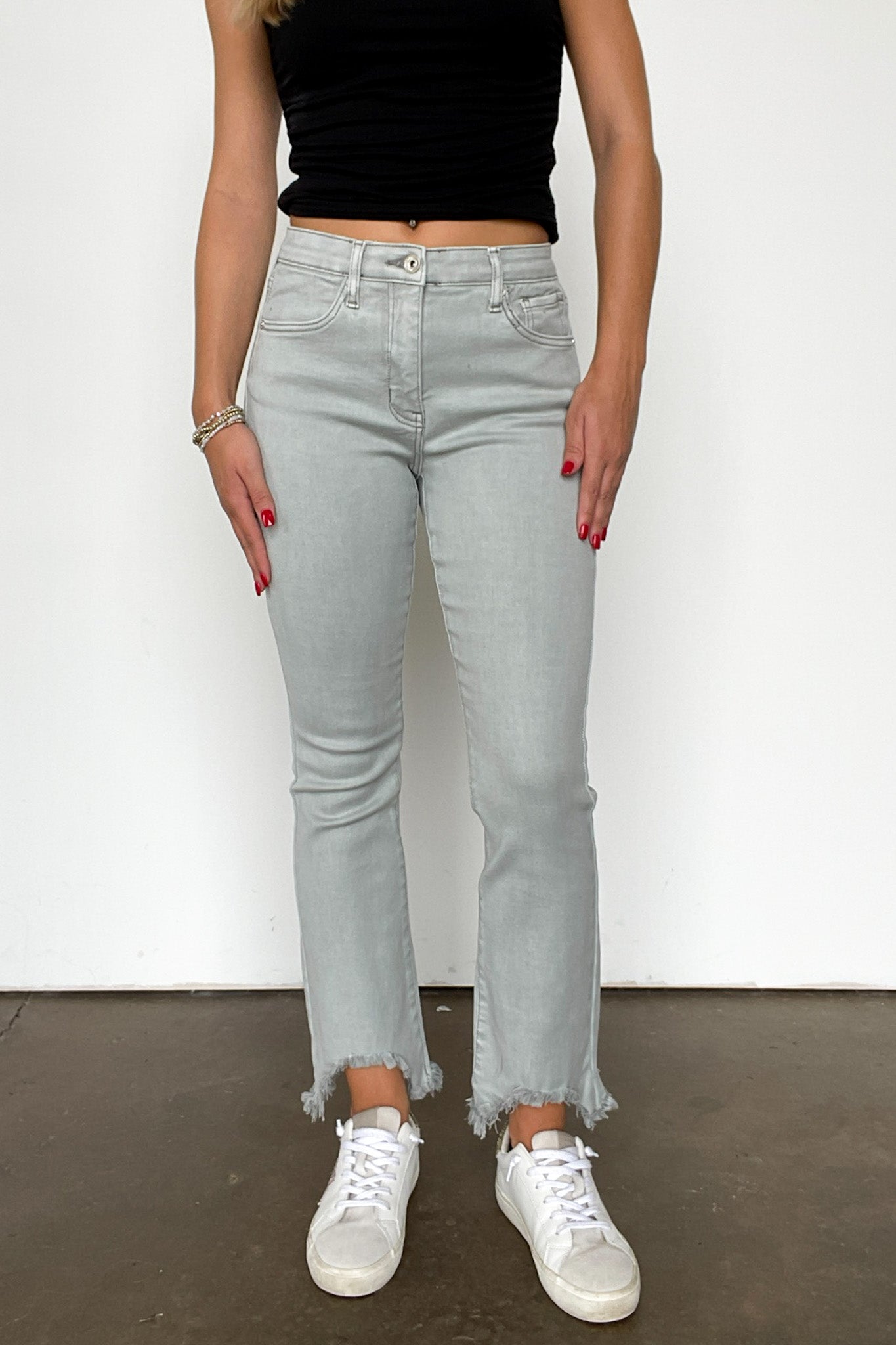 Mid Rise Kick Flare Distressed Jeans