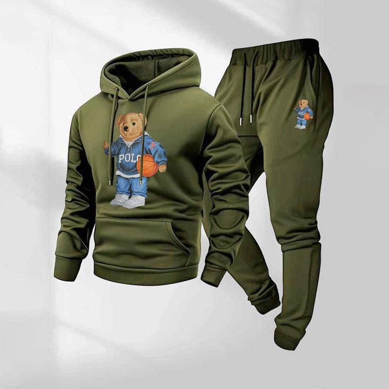 Men's Letter Print Hoodie & Track Pants Set for Fall/Winter