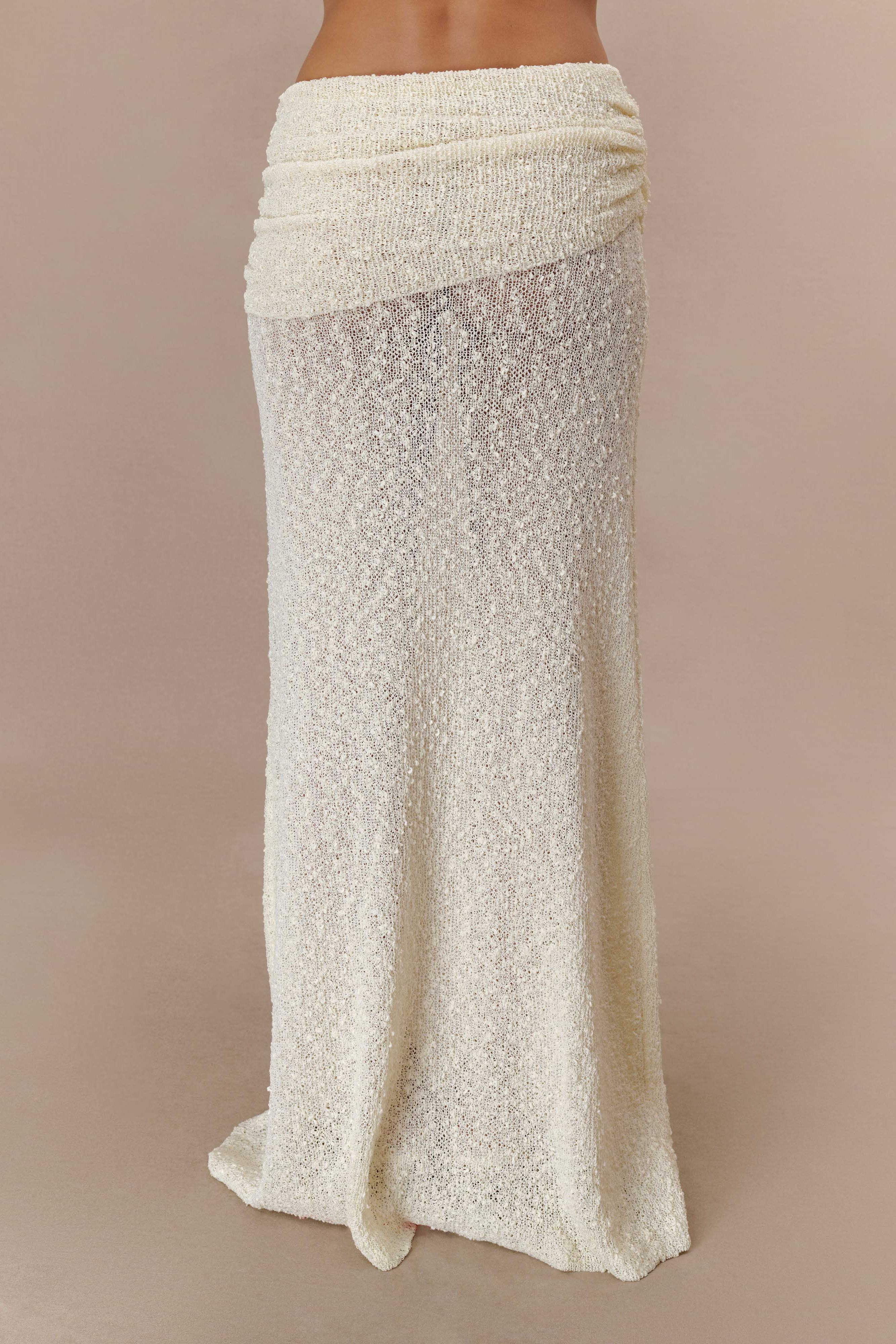 Ivory Ruched Knit Maxi Skirt