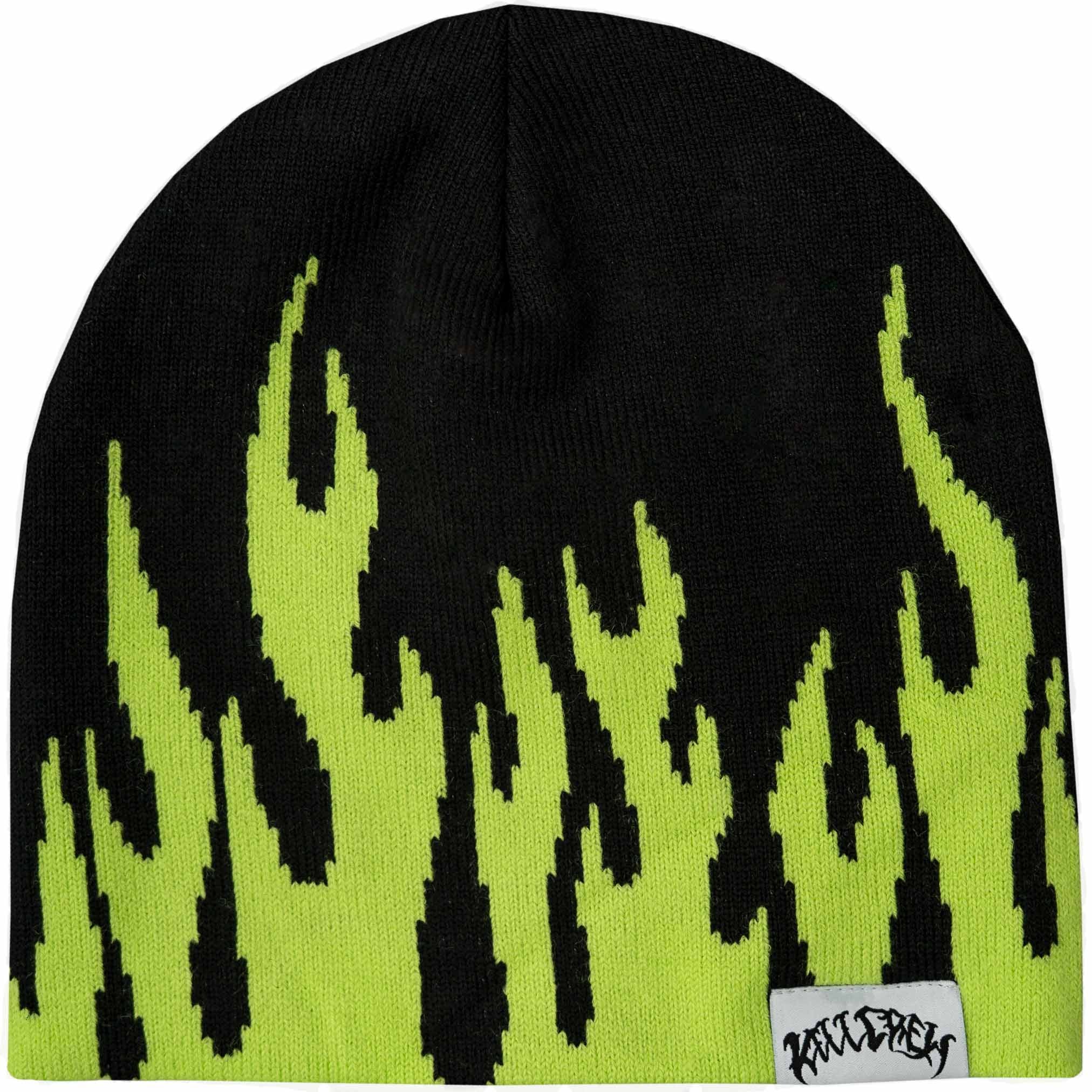 FLAME SKULL CAP BEANIE - BLACK / GREEN