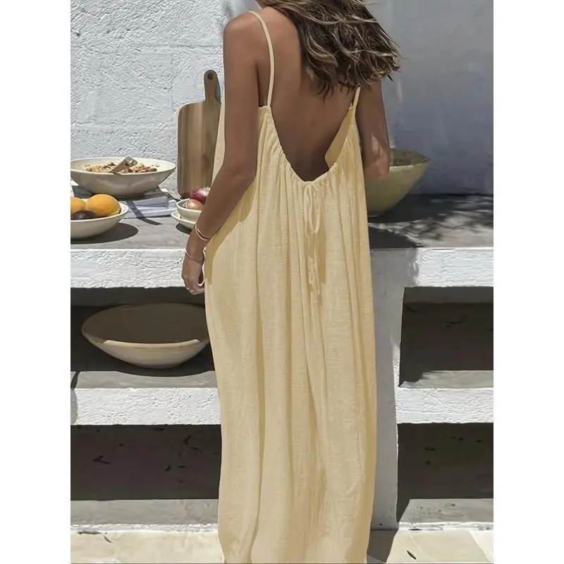 8/16 Pcs Women's Solid Color Backless Cami Dress