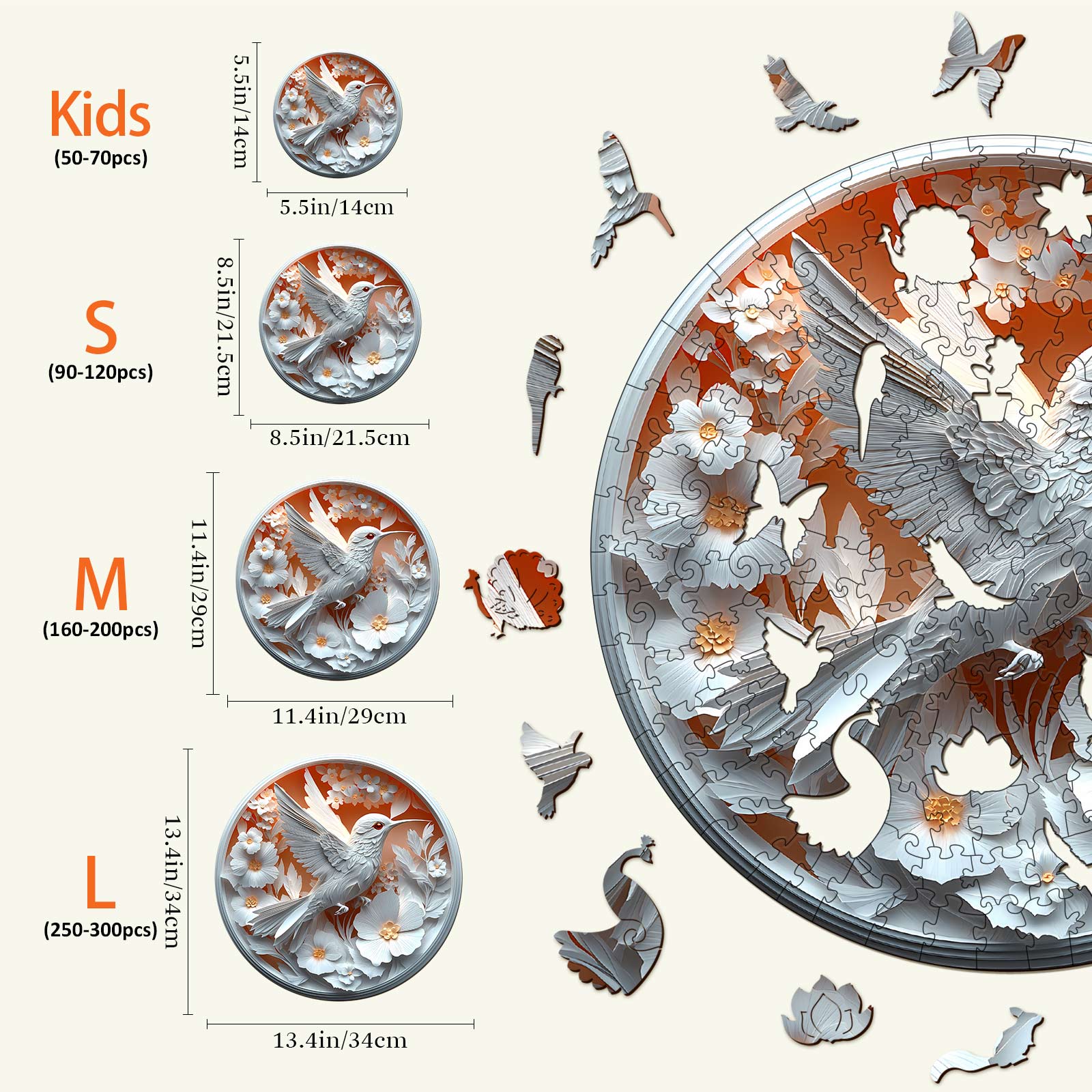 3D Paper Hummingbird Wooden Jigsaw Puzzle