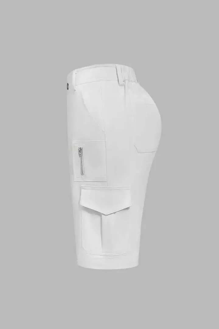 Solid Multi Pocket Mid Rise Bermuda Cargo Shorts