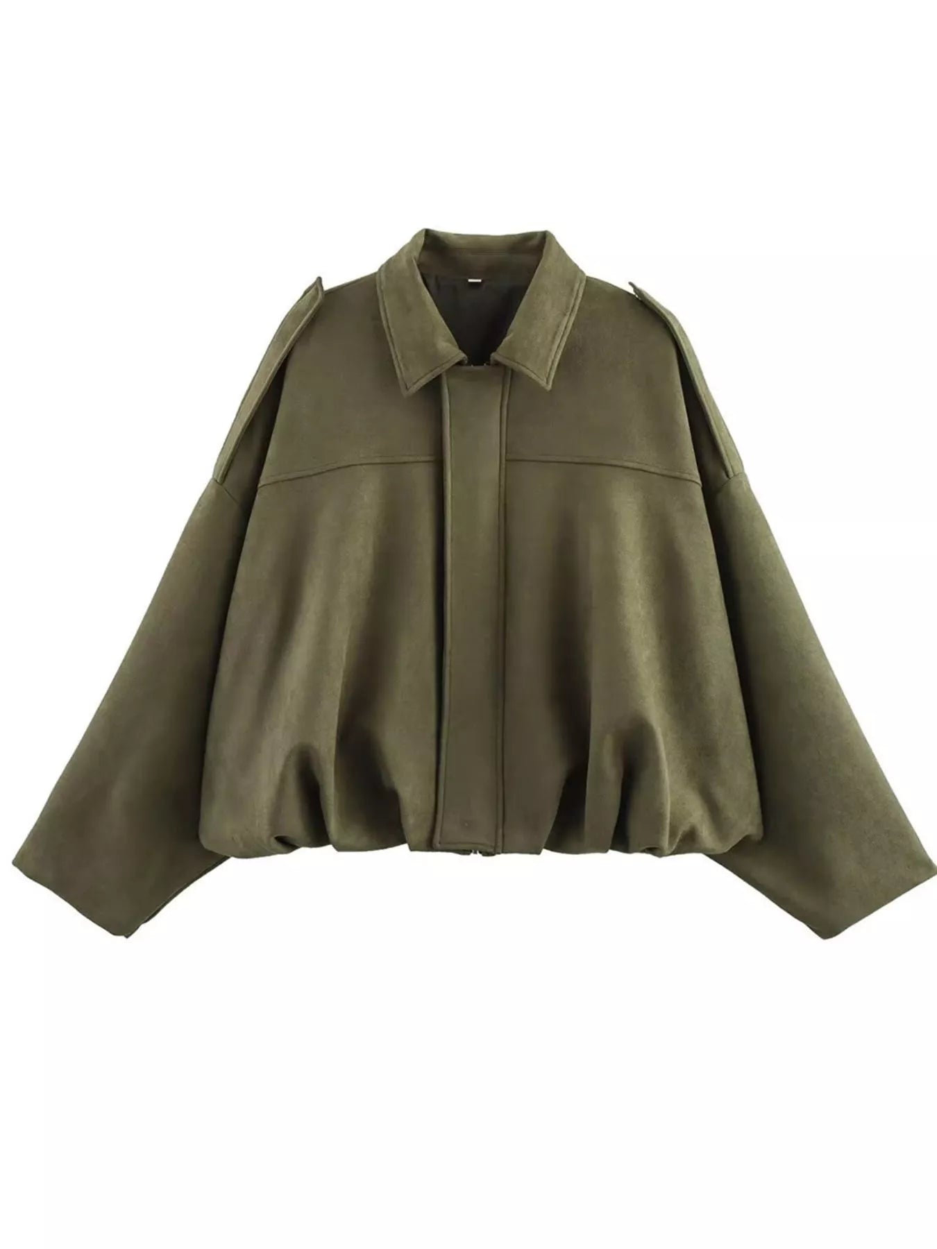 Collared Neck Dropped Shoulder Jacket