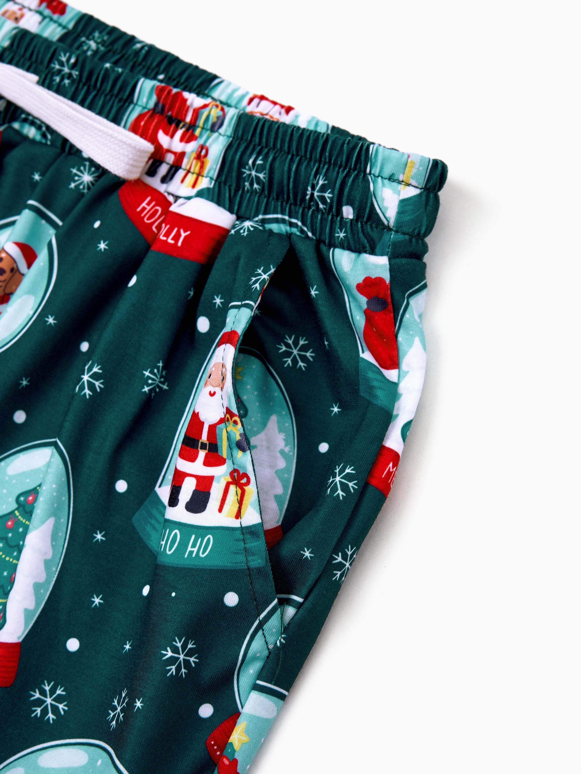 Christmas Matching Family Pajamas Set Santa Claus Christmas-themed Print PJS Turquoise