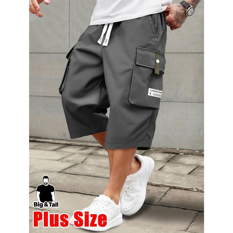 Men’s Plus Size Lightweight Cargo Pants with Drawstring Waist