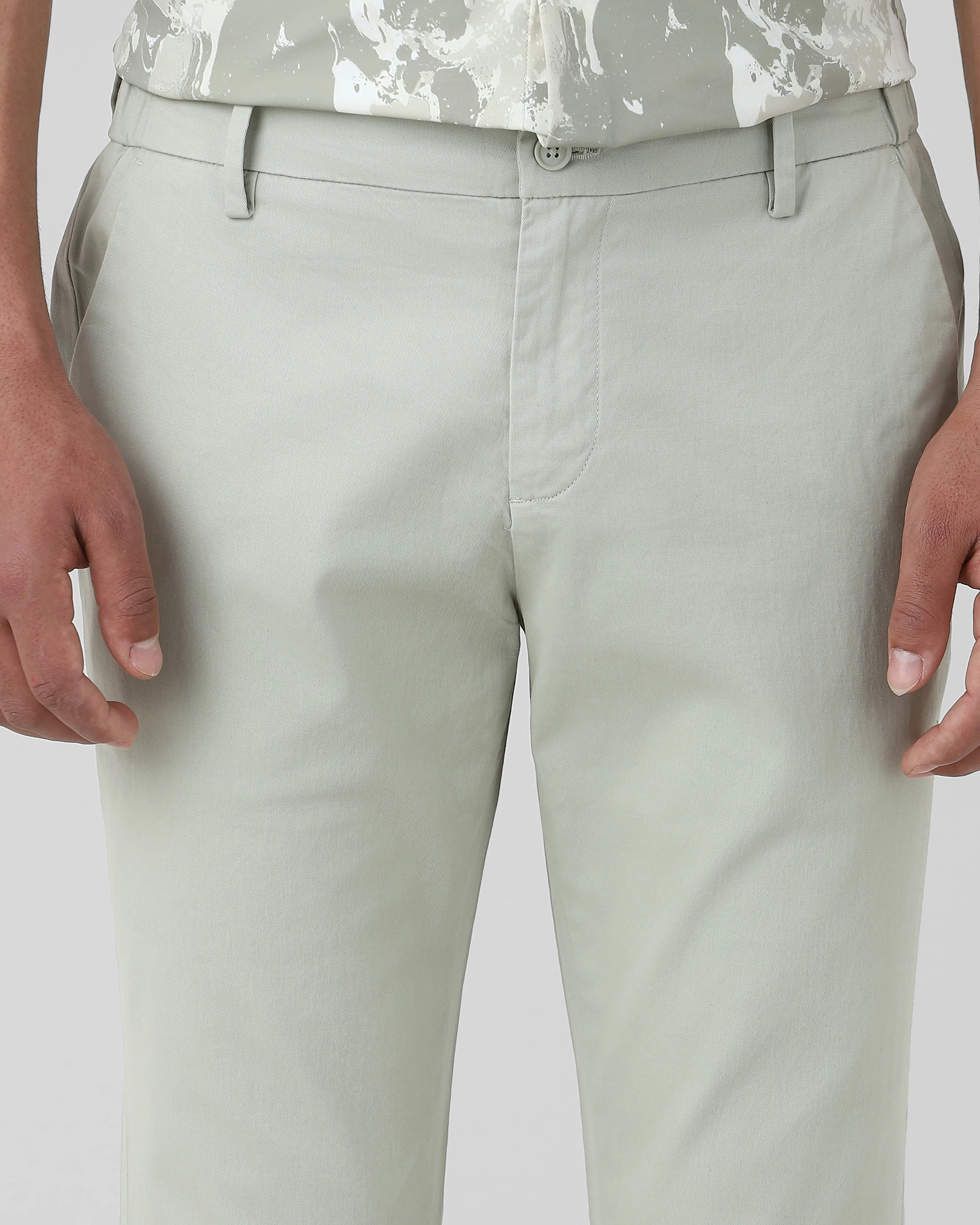Classic Versatile Slim-Fit Straight-Leg Light Green Trousers