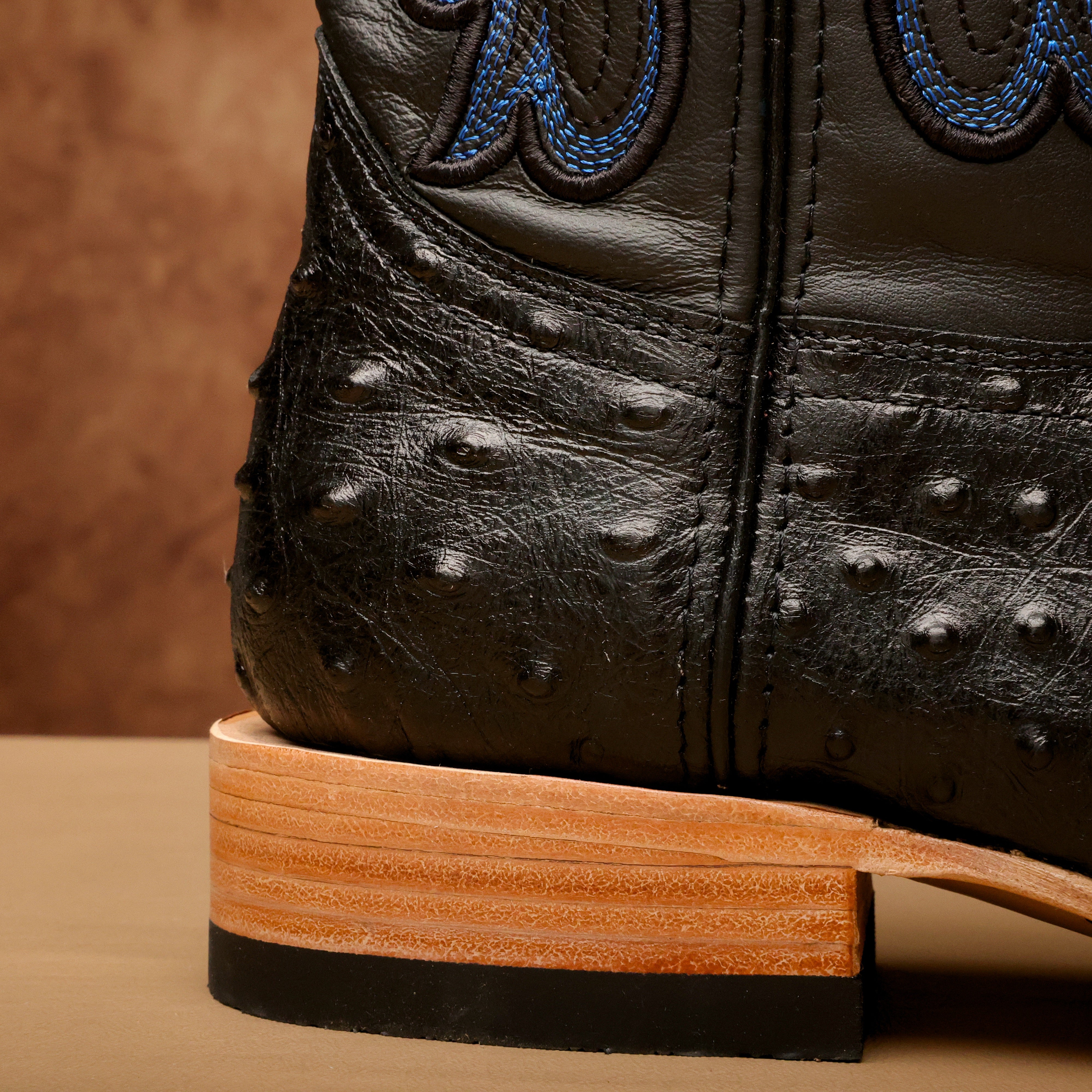 Black Ostrich Leather Boots - Square Toe