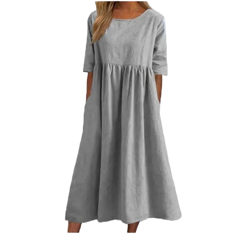 Breezy Cotton-Linen Pocket Dress for Women