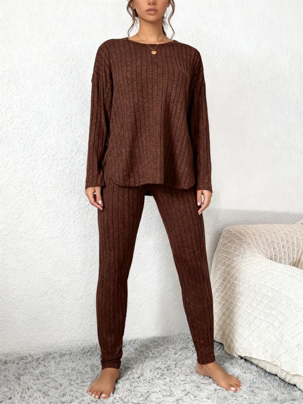 Plus Size Ribbed Two-Piece Pajama Set