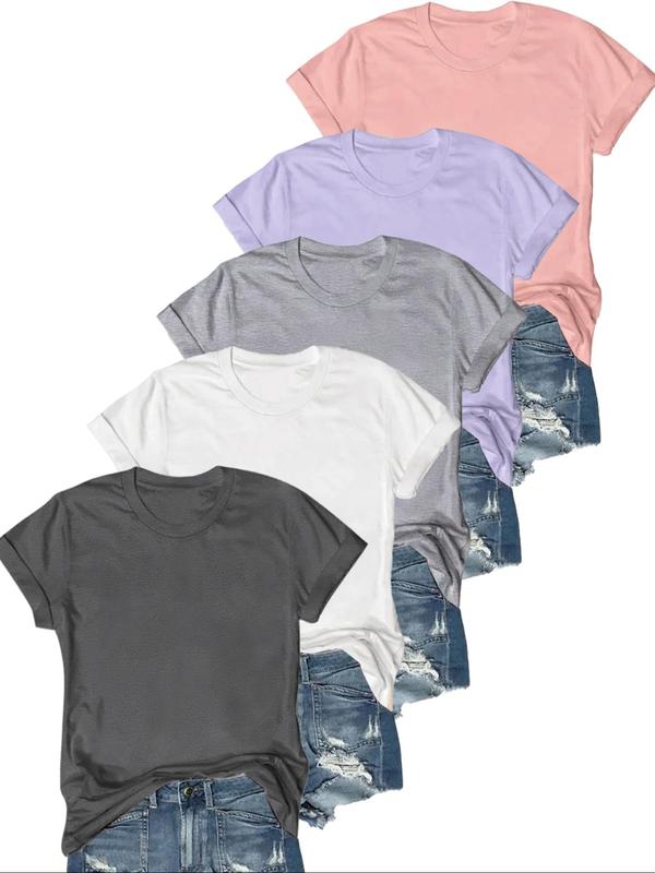 Women’s Solid Round Neck Tee – Casual Short Sleeve T-shirt for Summer & Daily Wear