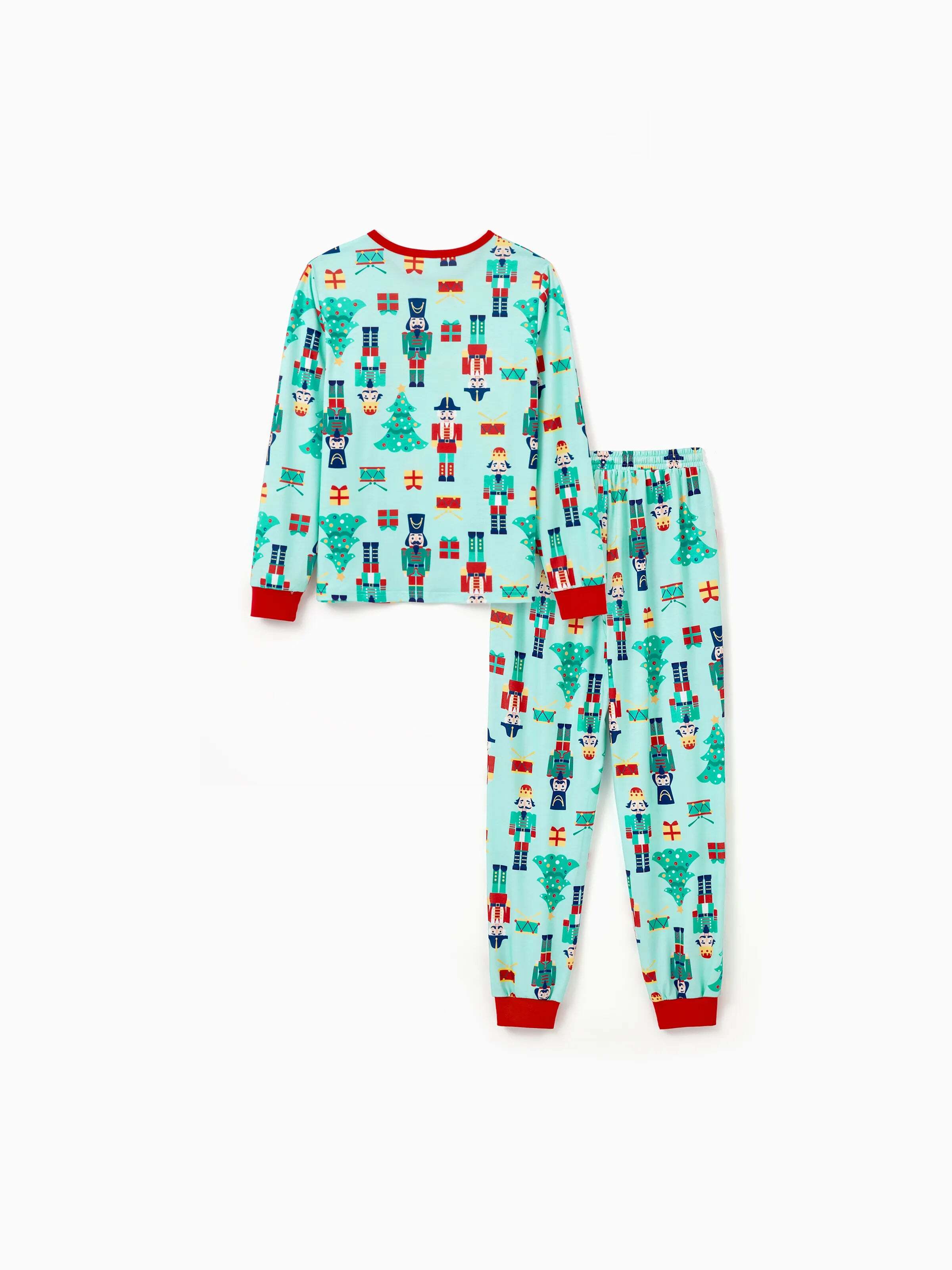 Christmas Matching Family Pajamas Set Soldier and Christmas Tree Print PJS with Christmas Socks Pale Green