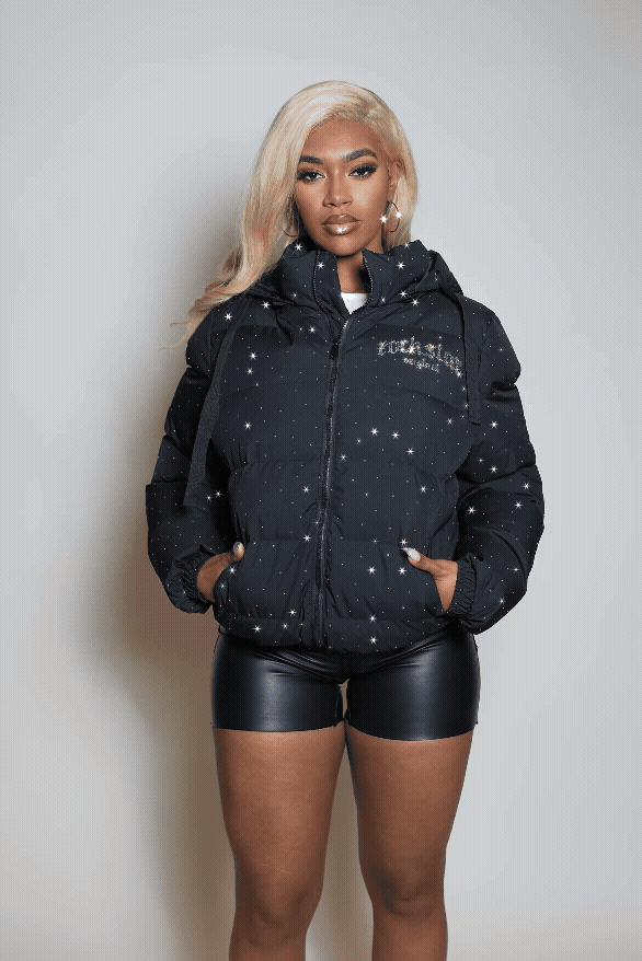 Onellia Black Rhinestone Puffer Jacket