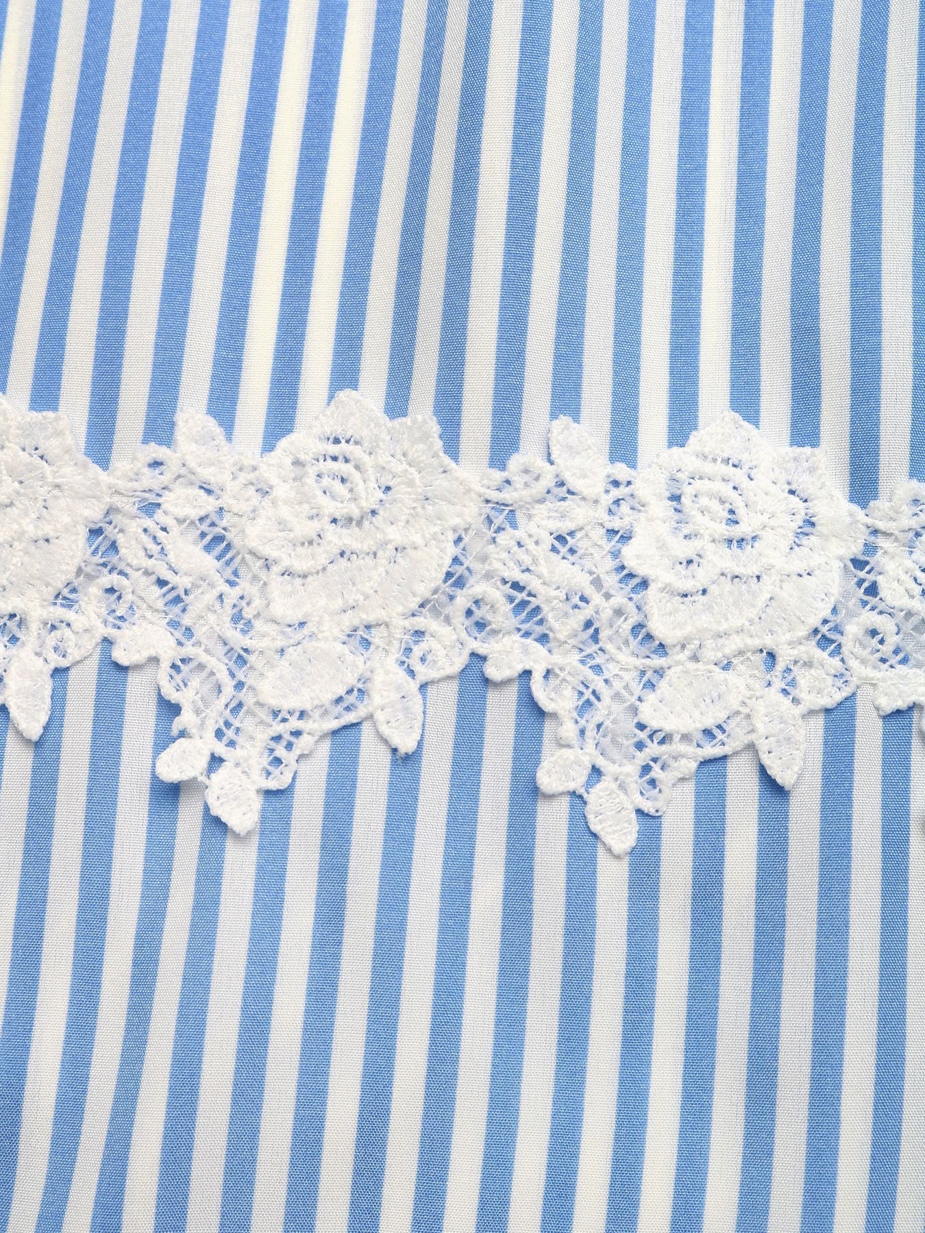 Striped Smocked Lace Trim Midi Dress