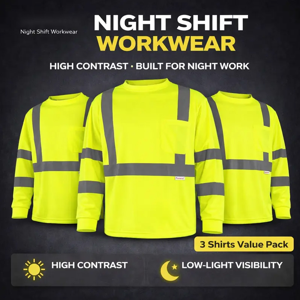 6-Pack Hi-Vis Long Sleeve Work T-Shirts with Pocket (Breathable & Quick-Dry)