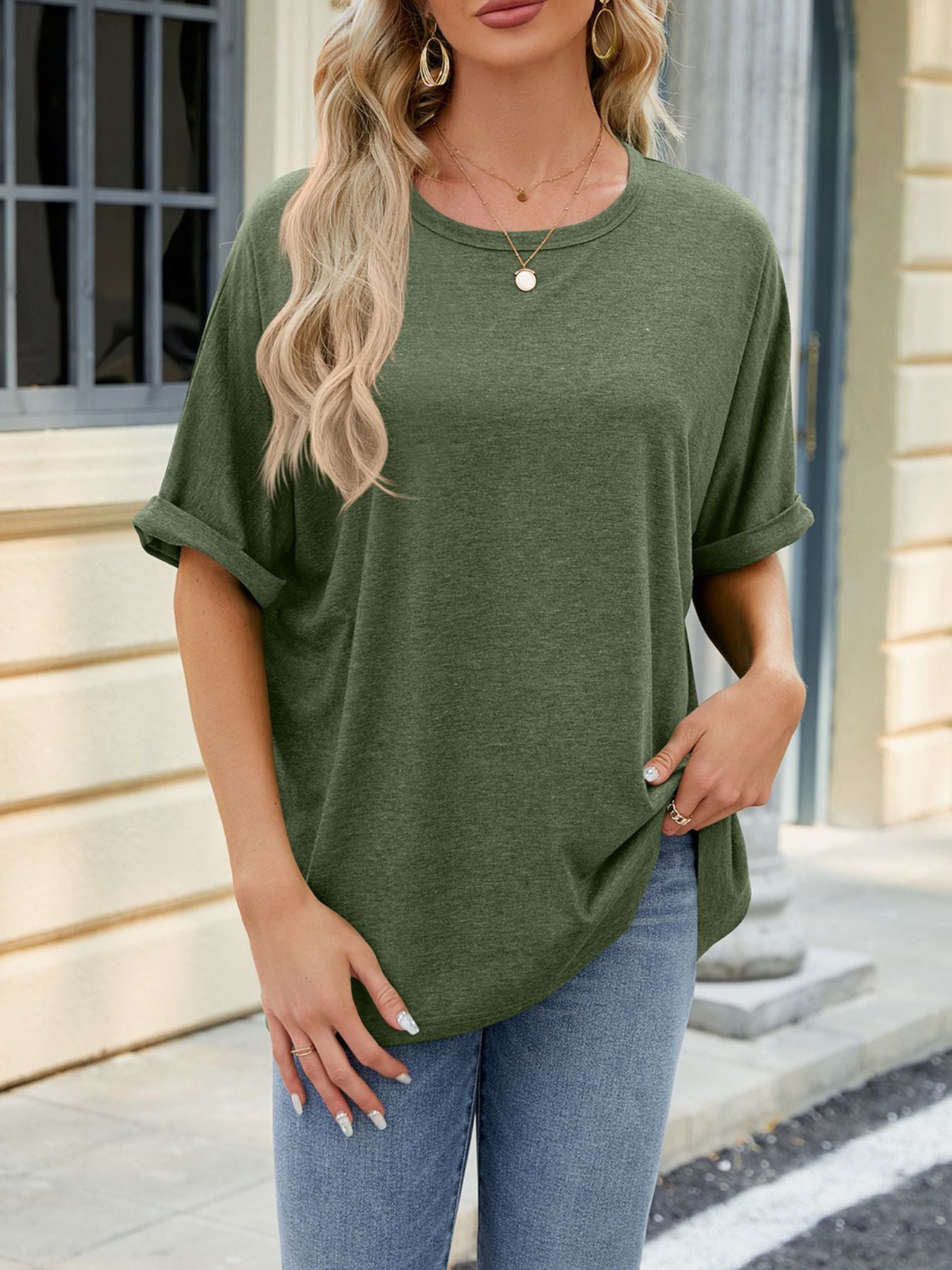 Casual Loose Fit Rolled Sleeve T-Shirt