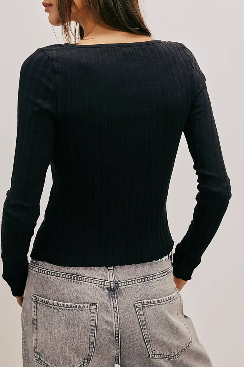 Ribbed Button Front Long Sleeve Top