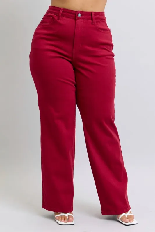 Blue Full Size High Waist Heart Shaped Back Pockets 90's Straight Jeans Plus Size