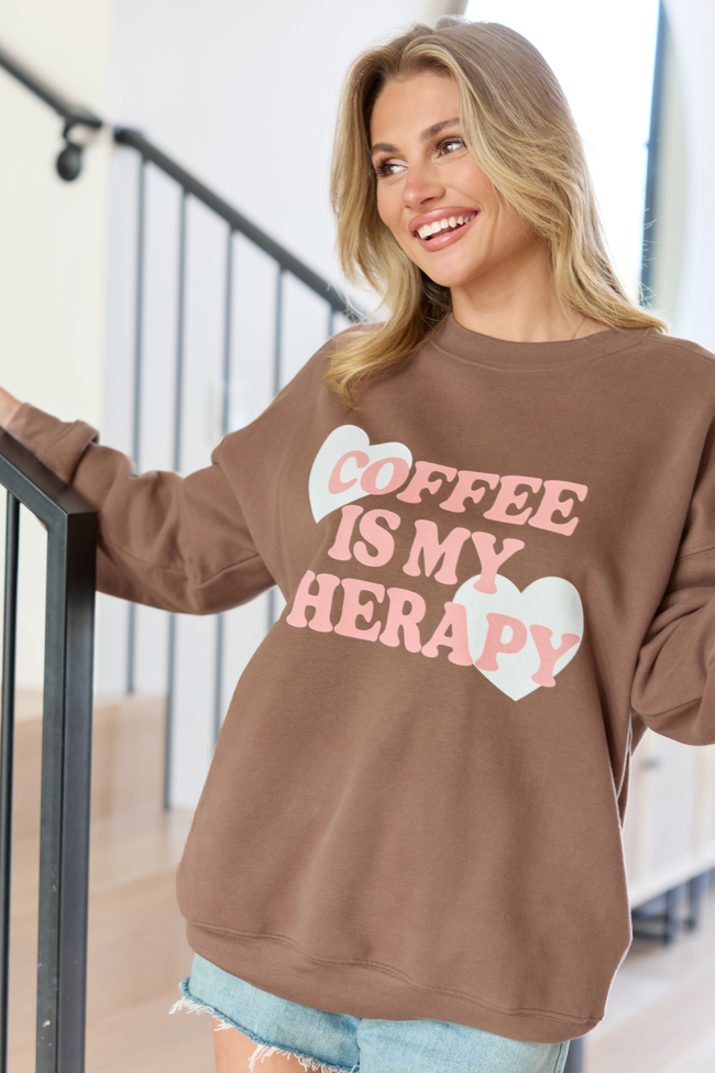 Coffee Is My Therapy Mocha Graphic Sweatshirt
