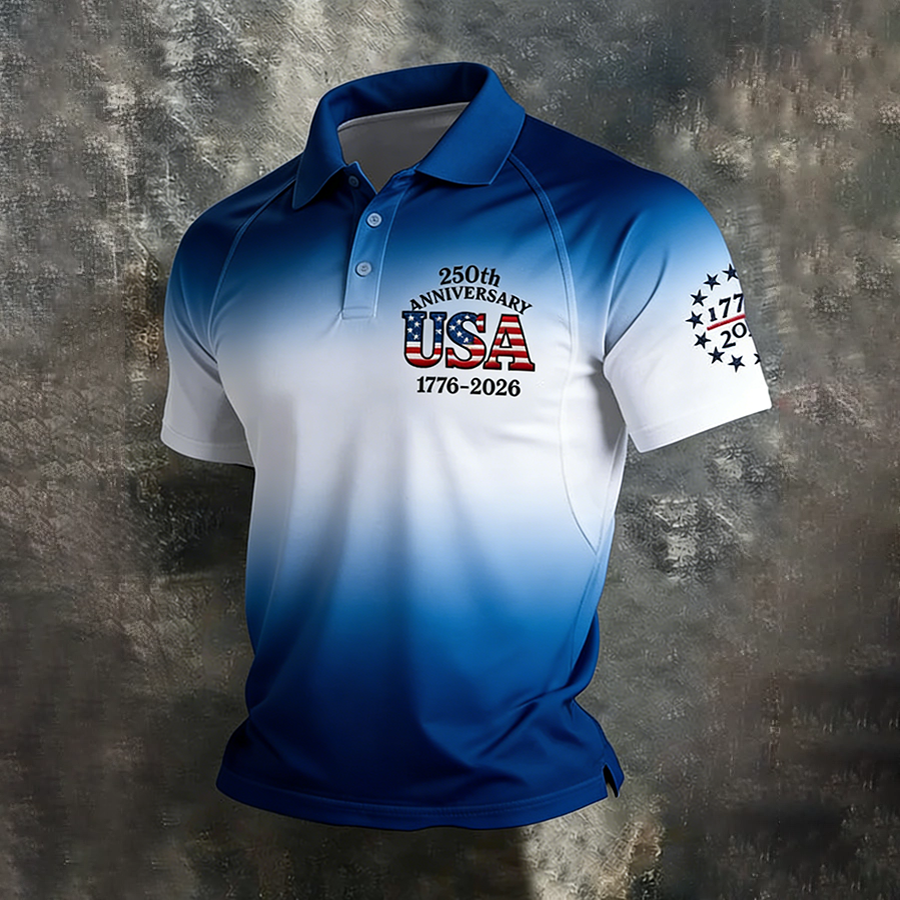Men'S Retro American Celebration Shoulder And Collar T-Shirt