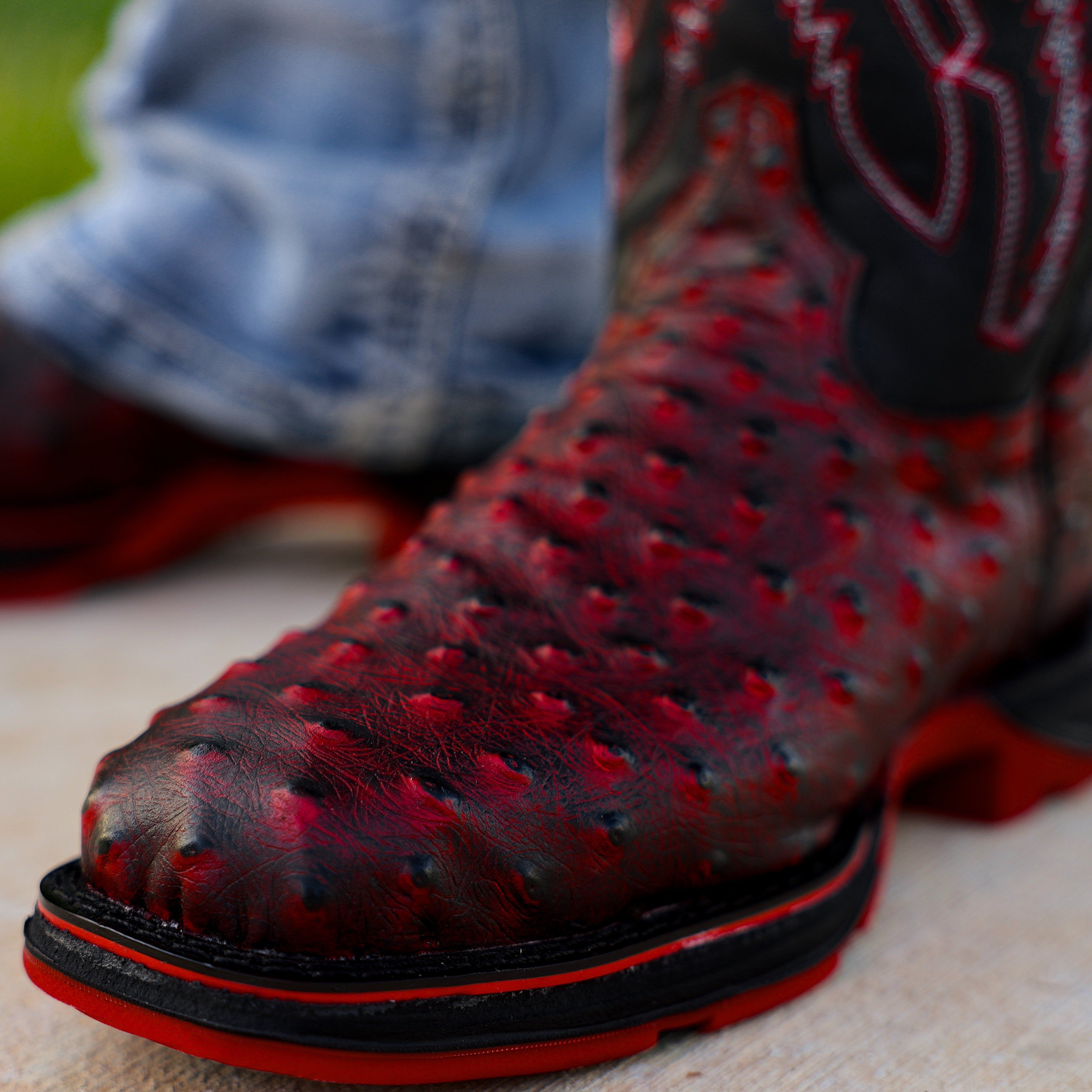 Black Cherry Ostrich Leather Boots With 3D Lightweight Sole - Composite Toe