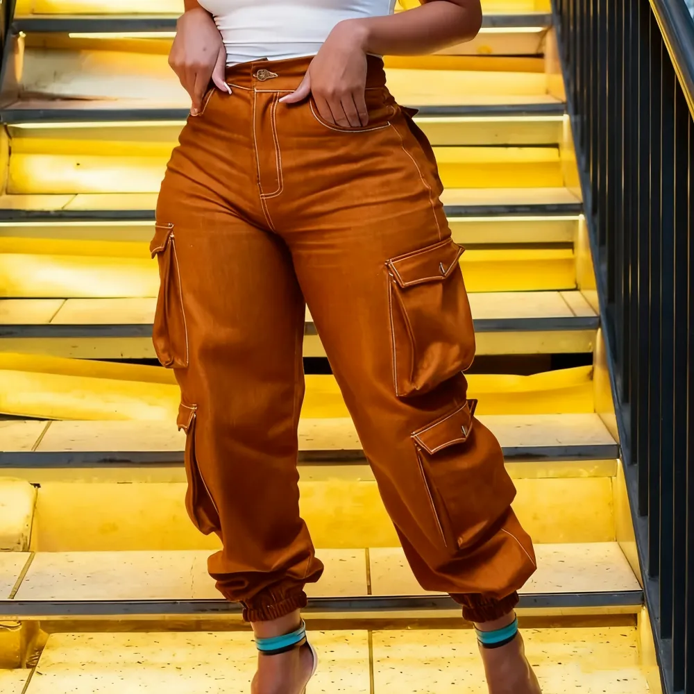 Women's Y2K High-Waist Cargo Denim Flap Pocket Pants