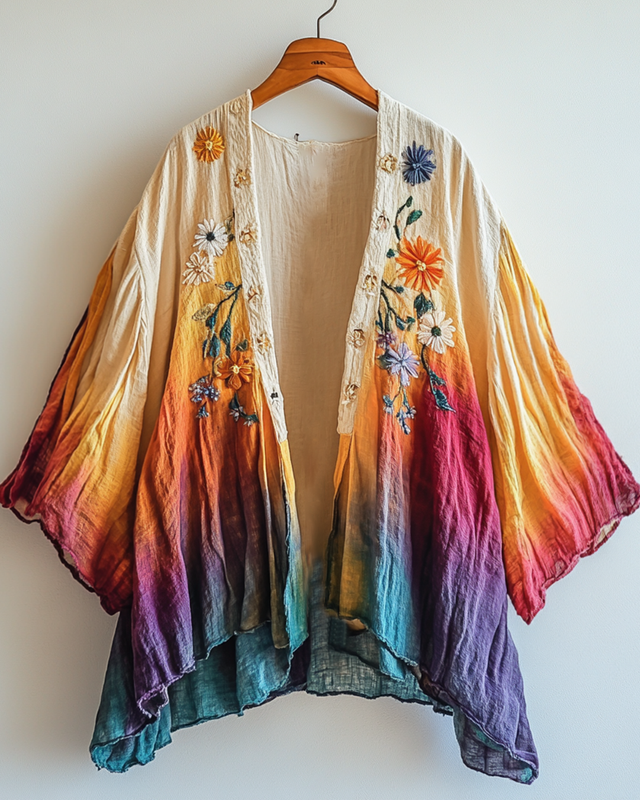 Summer Rainbow Gradient Daisy Embroidered Cardigan 8acf