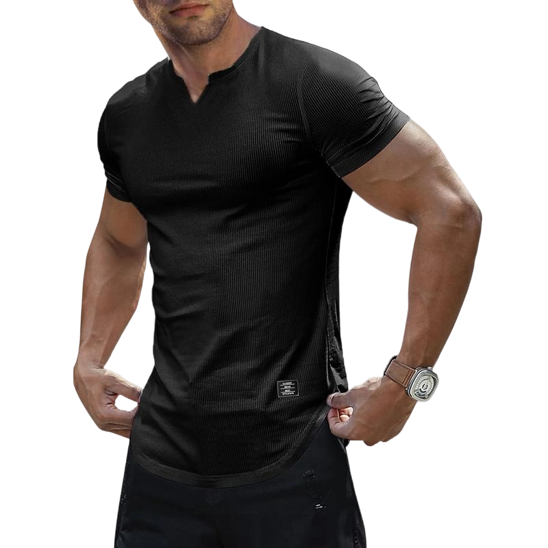 Men's Plain Muscle Slim Fitted T Shirt Polyester V-Neck Longline Shirt