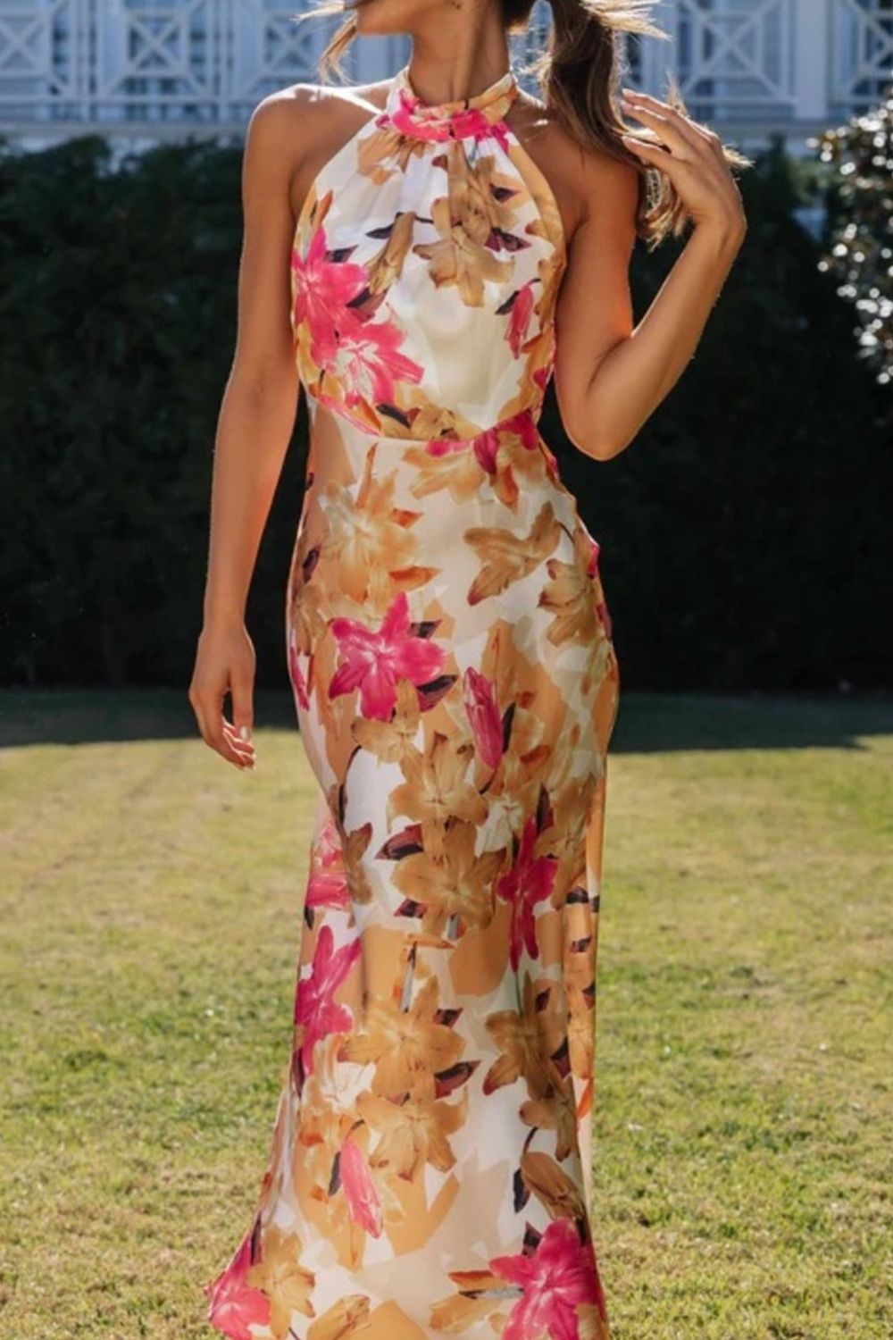 Floral Print Halter Neck Maxi Dress