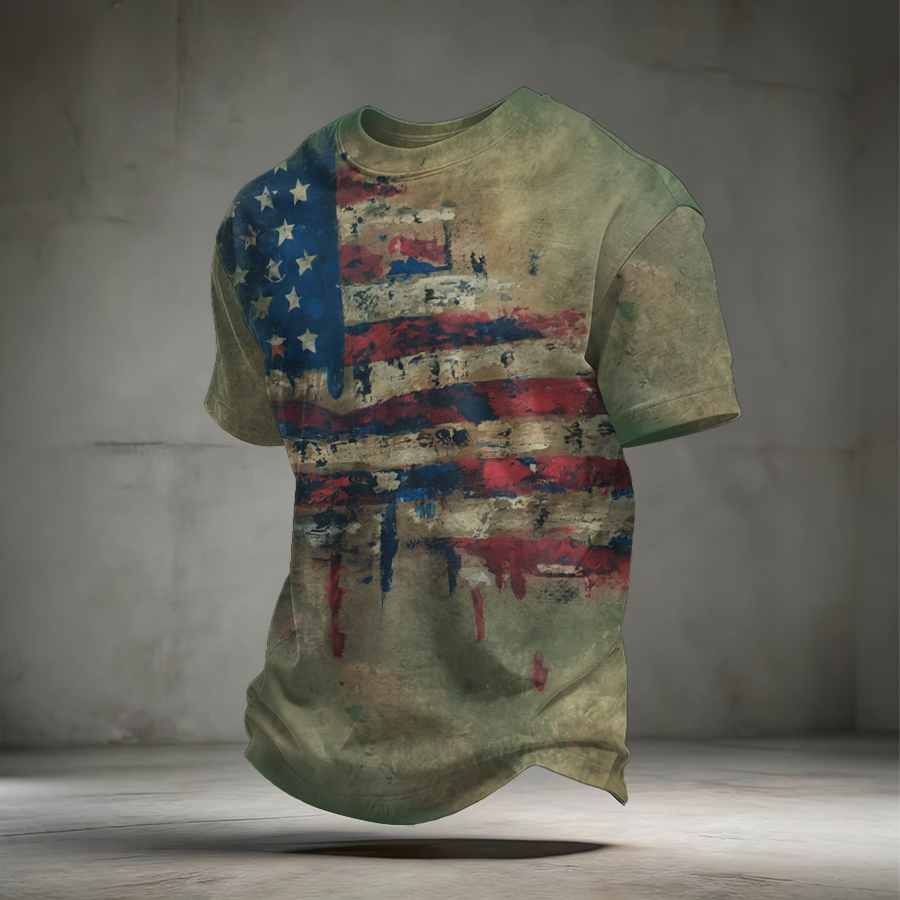 Men's American Flag Commemorative Classic Pattern Short Sleeve T-shirt