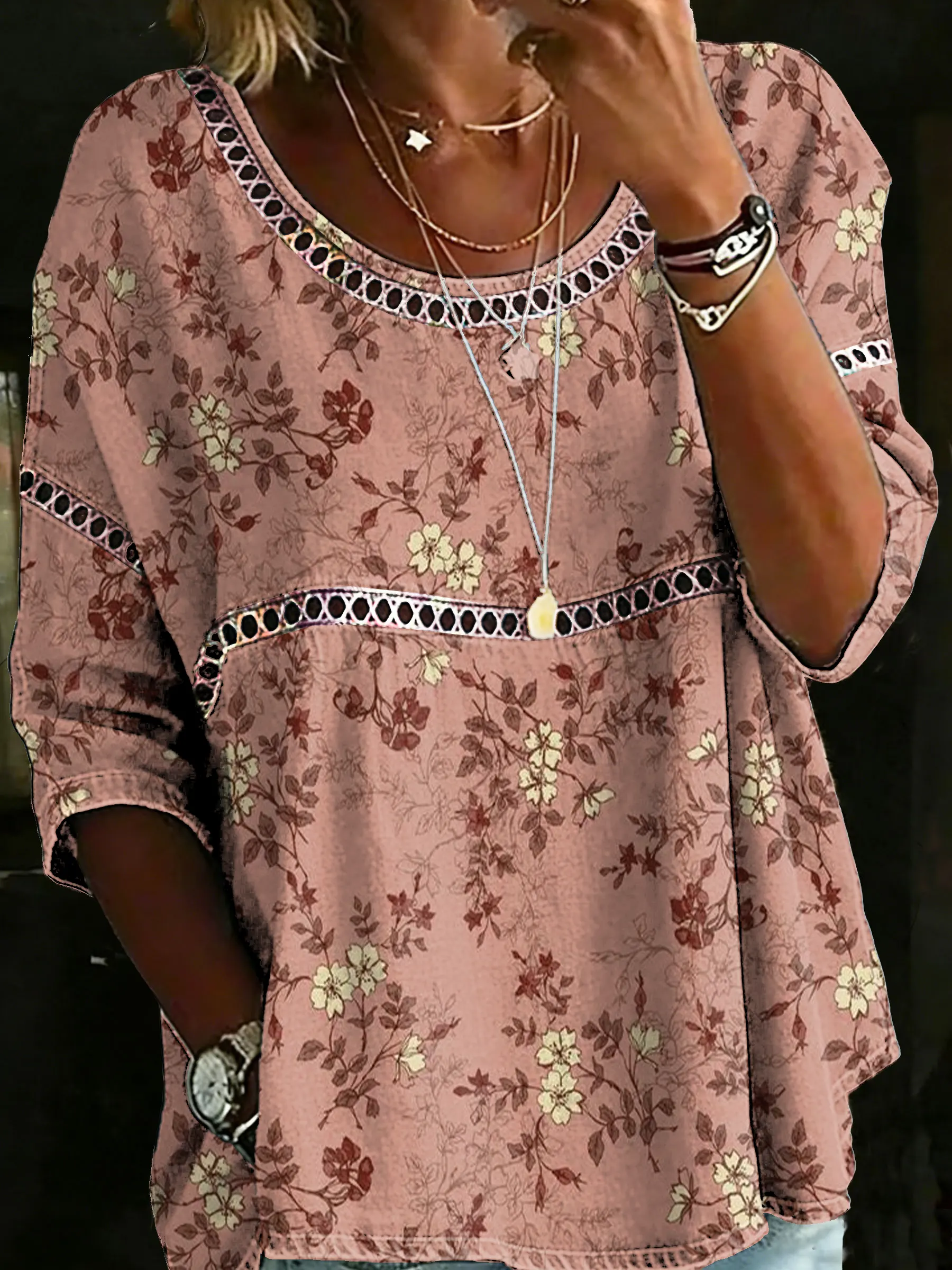 Women's Vintage Floral Casual Loose Denim Blouse Shirt