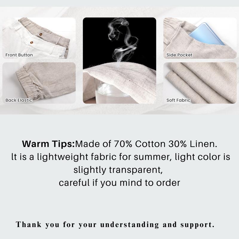 Womens Cotton Linen Pants Casual Button Up High Waisted Wide Leg Trousers Wideleg Loose Womenswear Apricot