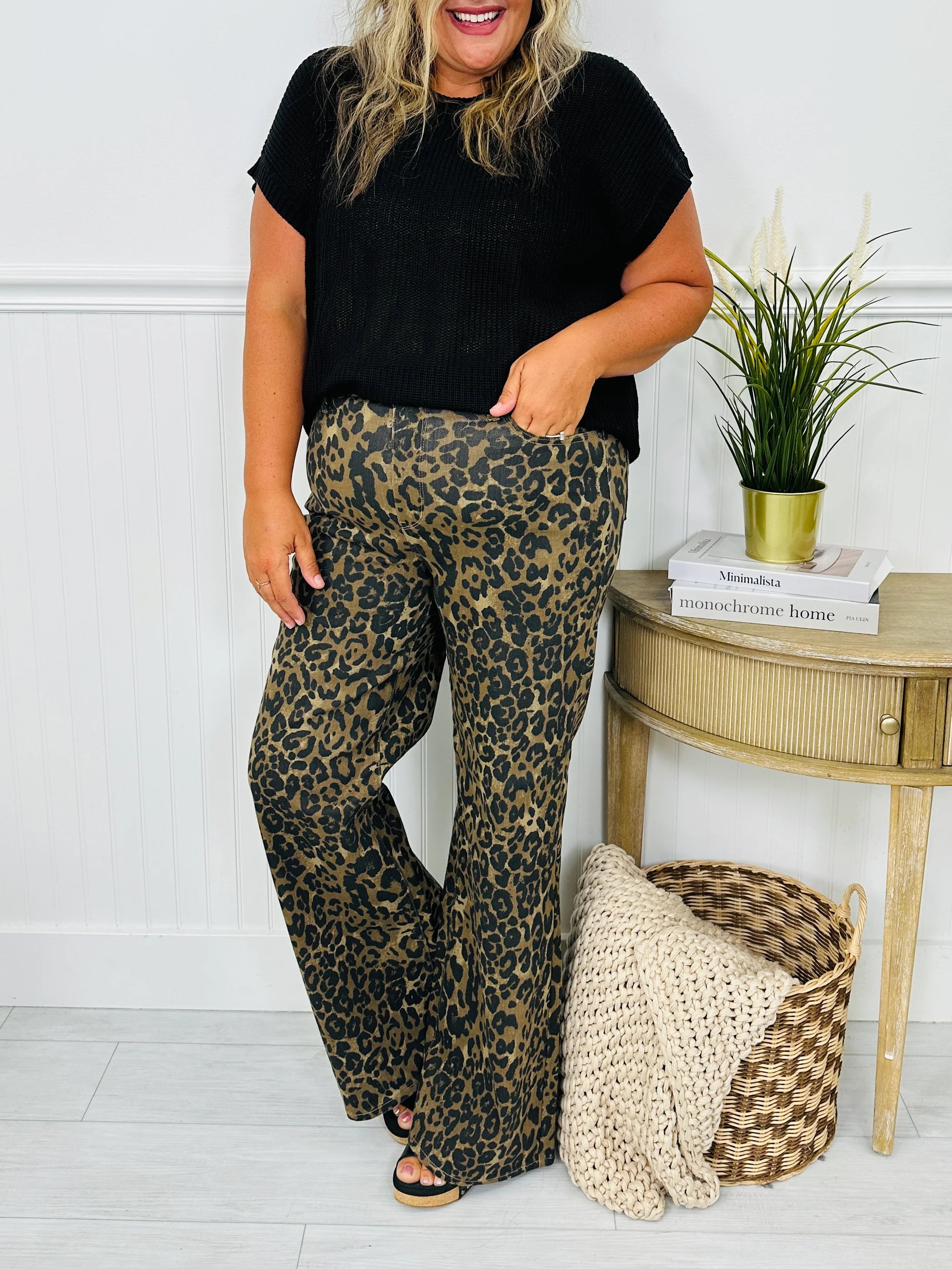 Judy Blue Walk On The Wild Side Retro Wide Leg Leopard Jeans