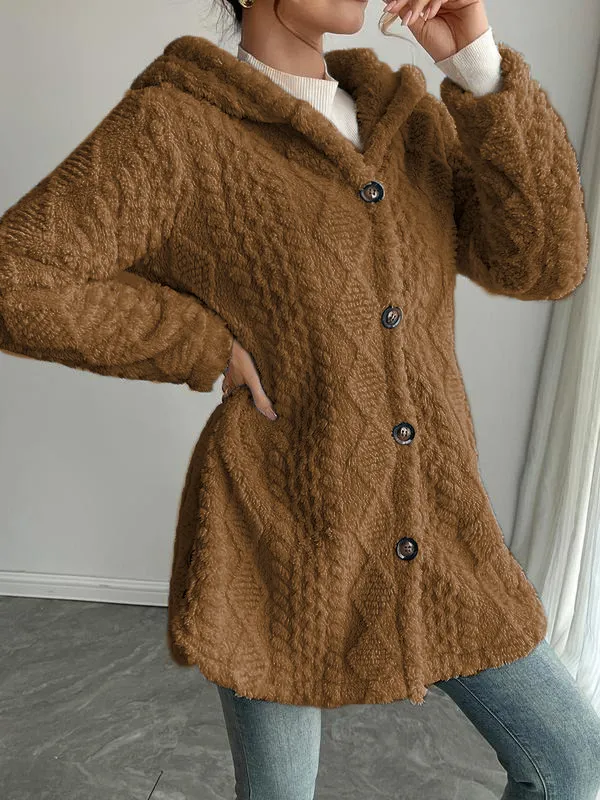 Women's Solid Color Fuzzy Hooded Jacket