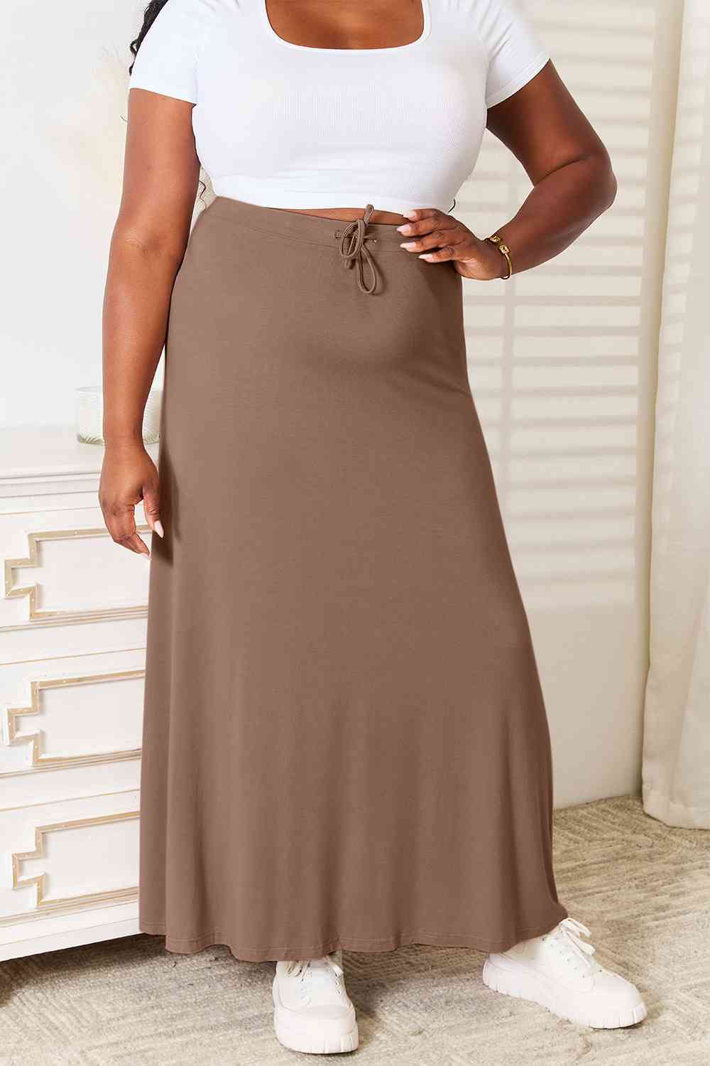 Tea Time Soft Rayon Drawstring Waist Maxi Skirt