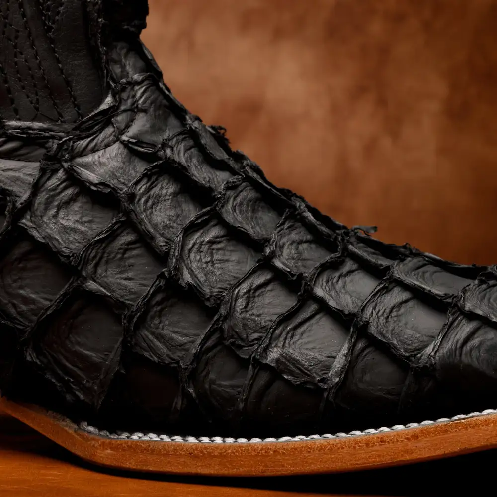 AUTHENTIC Black Pirarucu Boots - Square Toe